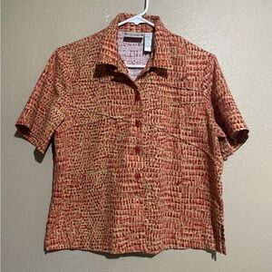 Napa Valley Petites Orange Tan Button Down Short Sleeve Cropped Shirt Women’s M